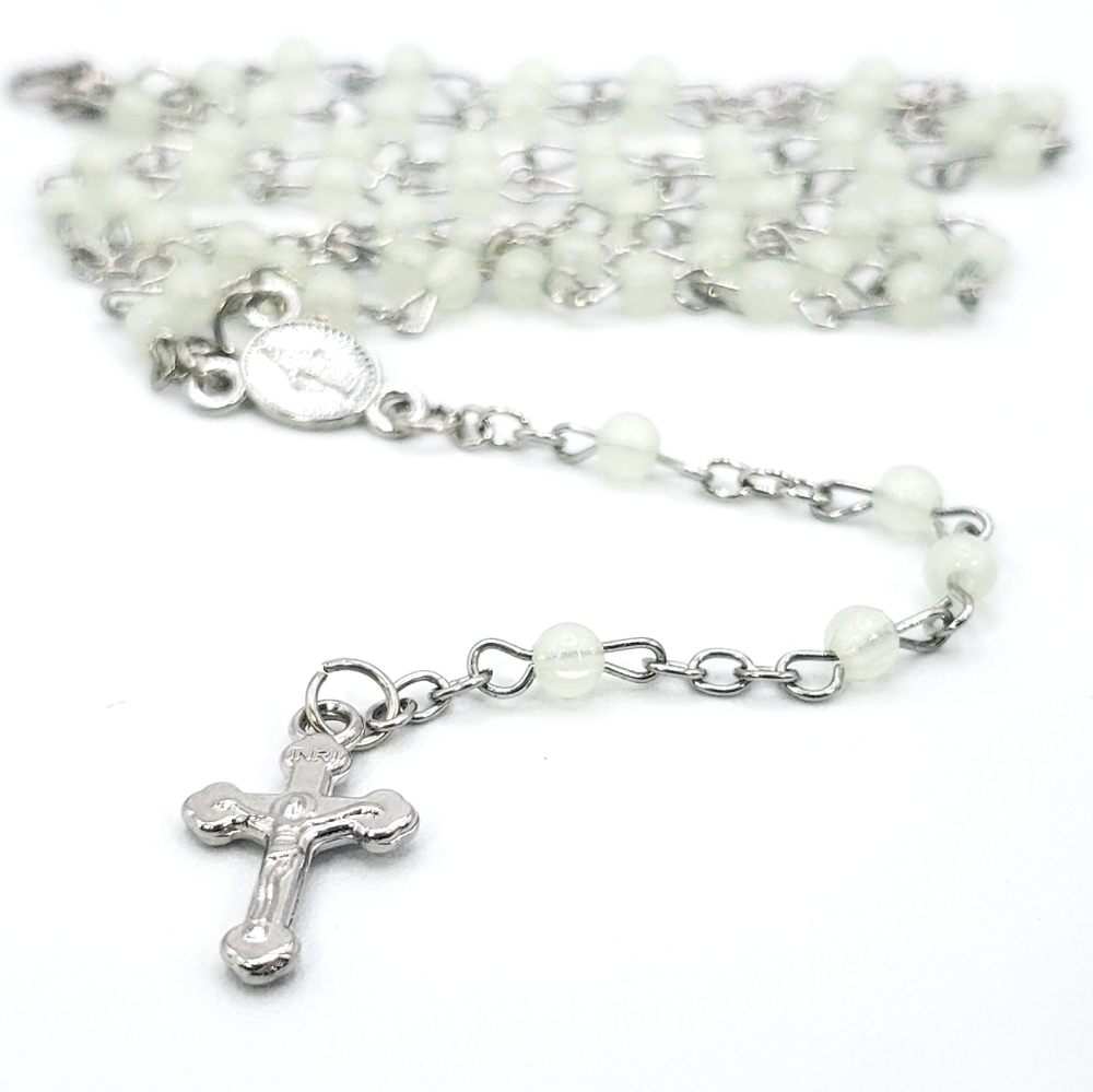 Glow in the dark rosary, beaded rosary, rosary necklace, prayer beads - new
